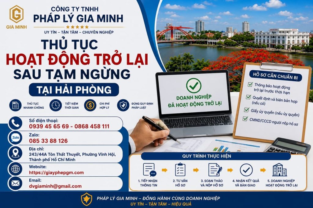 Thủ Tục Hoạt Động Trở Lại Sau Tạm Ngừng Tại Hải Phòng – Nhanh Gọn, Đúng Quy Định Pháp Luật 1 Thủ Tục Hoạt Động Trở Lại Sau Tạm Ngừng Tại Hải phòng
