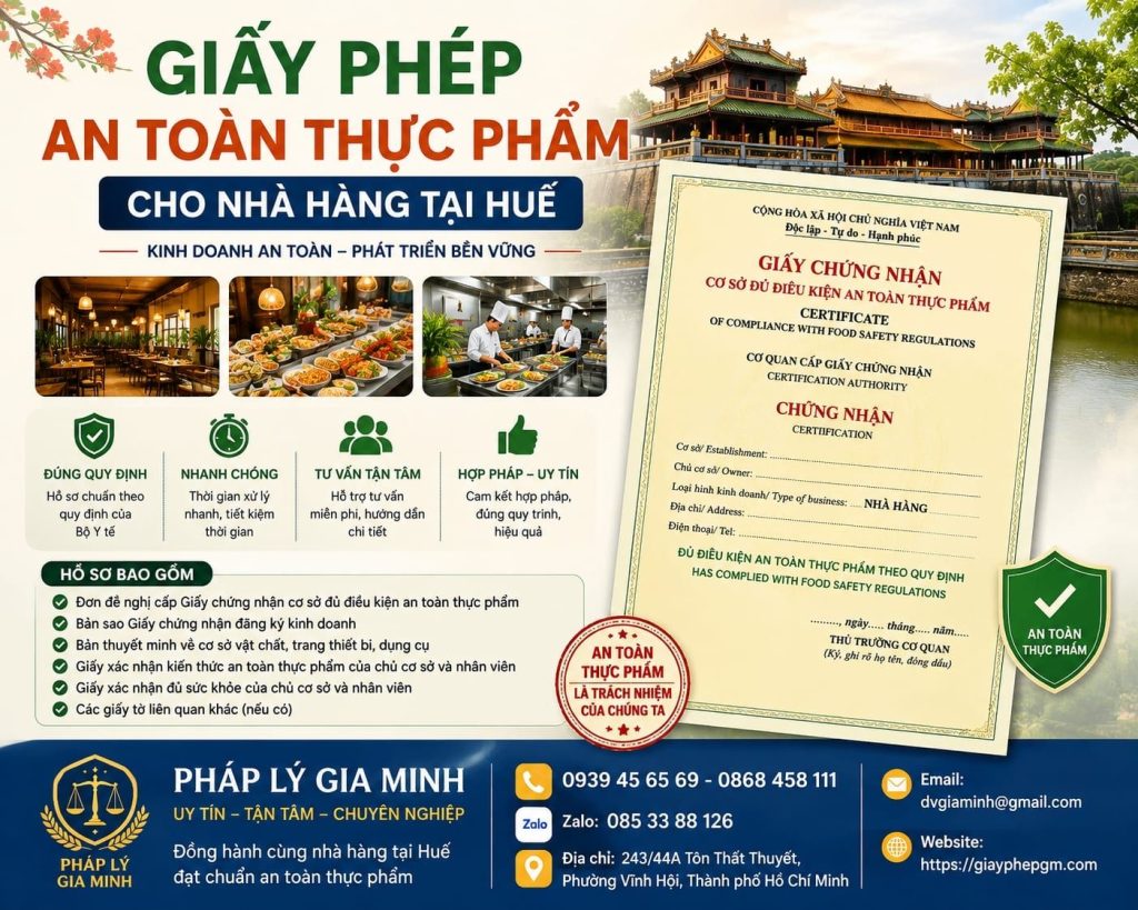 Giấy phép an toàn thực phẩm cho nhà hàng tại Huế