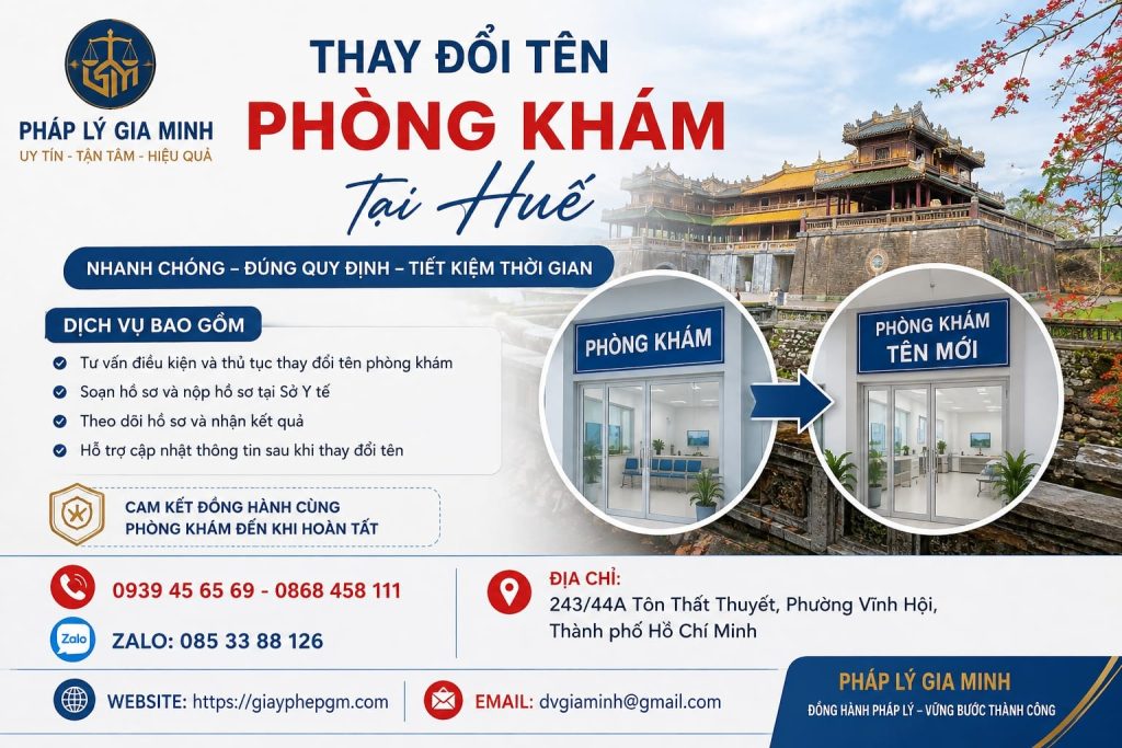 Thay đổi tên phòng khám tại Huế